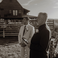 Groom waiting for bride to walk down the aisle at Brasada Ranch wedding