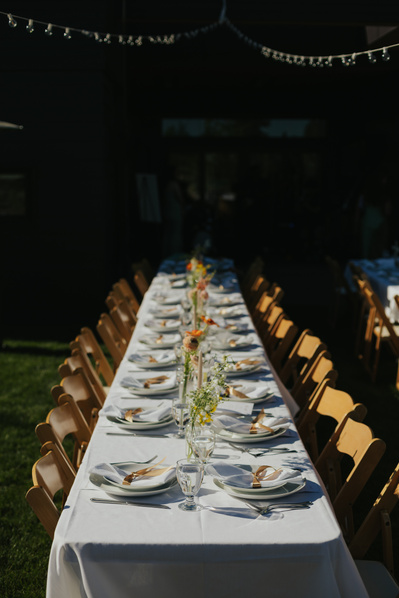 Reception setup at a backyard wedding in Bend Oregon