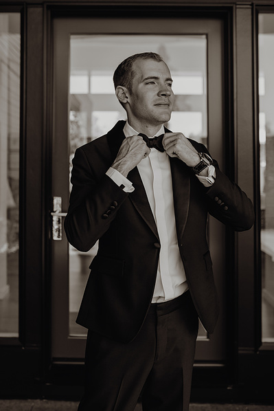 Grooms portrait during wedding in Bend 