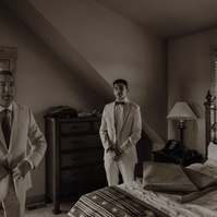 The groom and his son getting ready together at his Brasada Ranch wedding in Bend