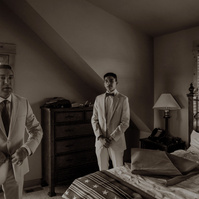 The groom and his son getting ready together at his Brasada Ranch wedding in Bend