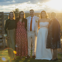 Family photo during sunset wedding at Brasada Ranch Bend Oregon