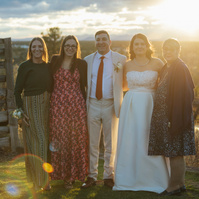 Family photo during sunset wedding at Brasada Ranch Bend Oregon