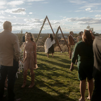 Guests arriving at Brasada Ranch wedding ceremony in Bend Oregon