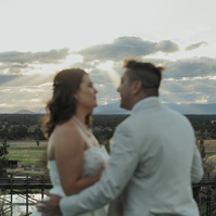 Bride and groom portrait during sunset at Brasada Ranch wedding