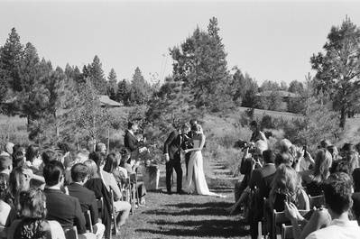 Film photo of a backyard wedding ceremony in Oregon