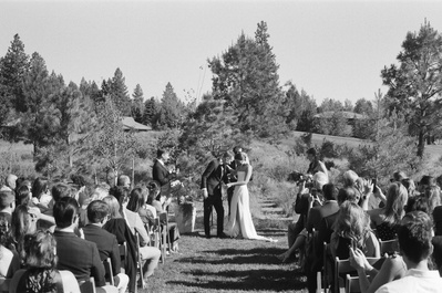 Film photo of a backyard wedding ceremony in Oregon