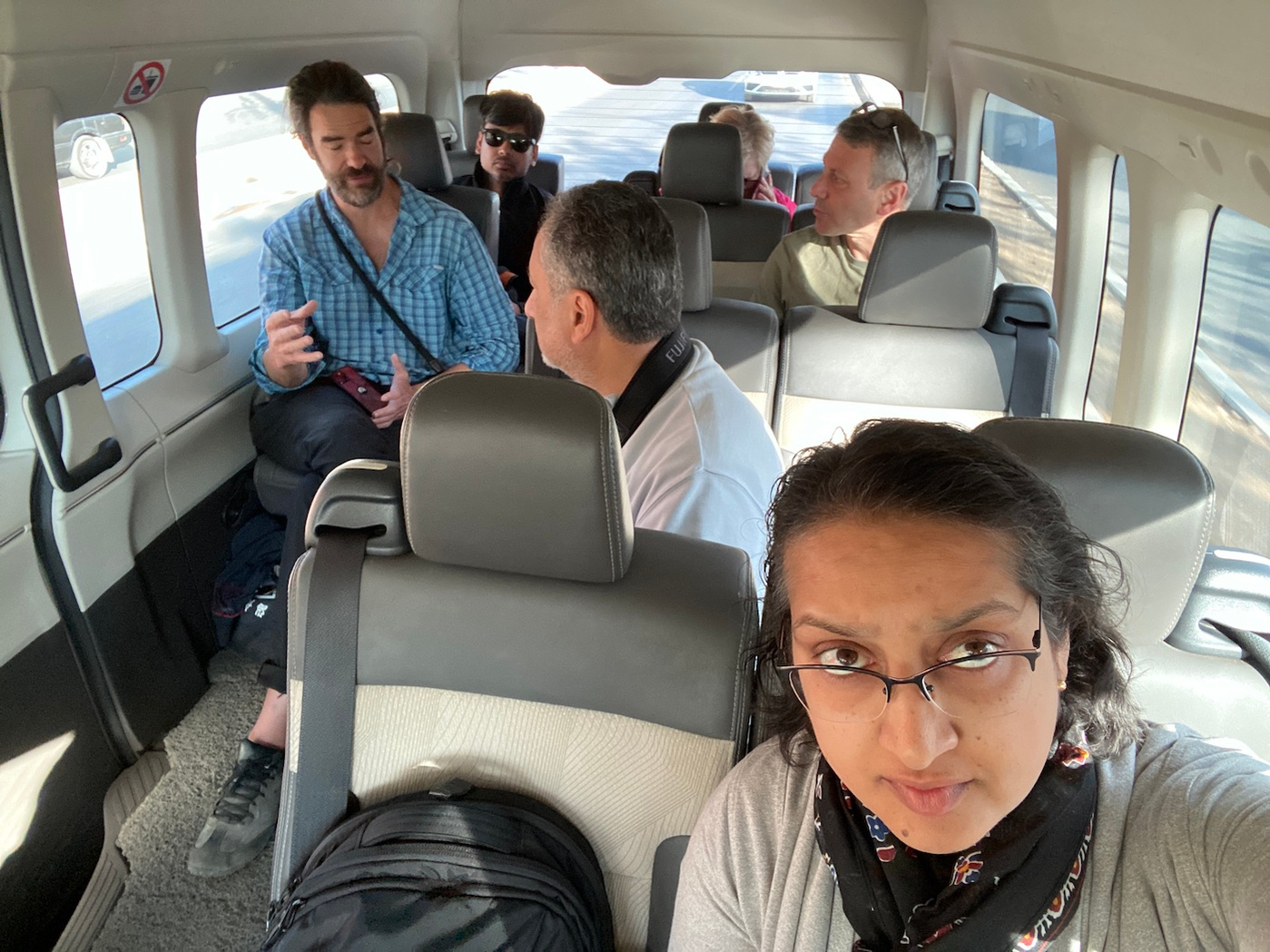 In our chartered van heading out to San Martin.