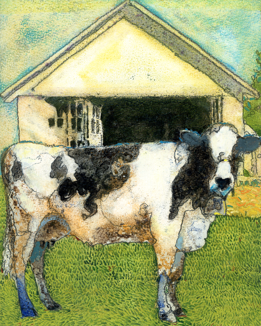 Acrylic print of cow and barn by Jerry Kalback Illustration