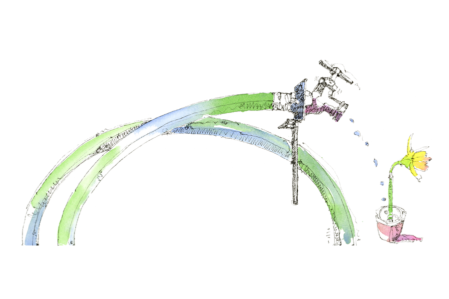 Watercolor print of garden hose by Jerry Kalback Illustration