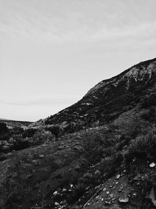 Portrait image in black and white of the side of a mountain in Durango, Colorado taken by Matt Chandler with an iPhone