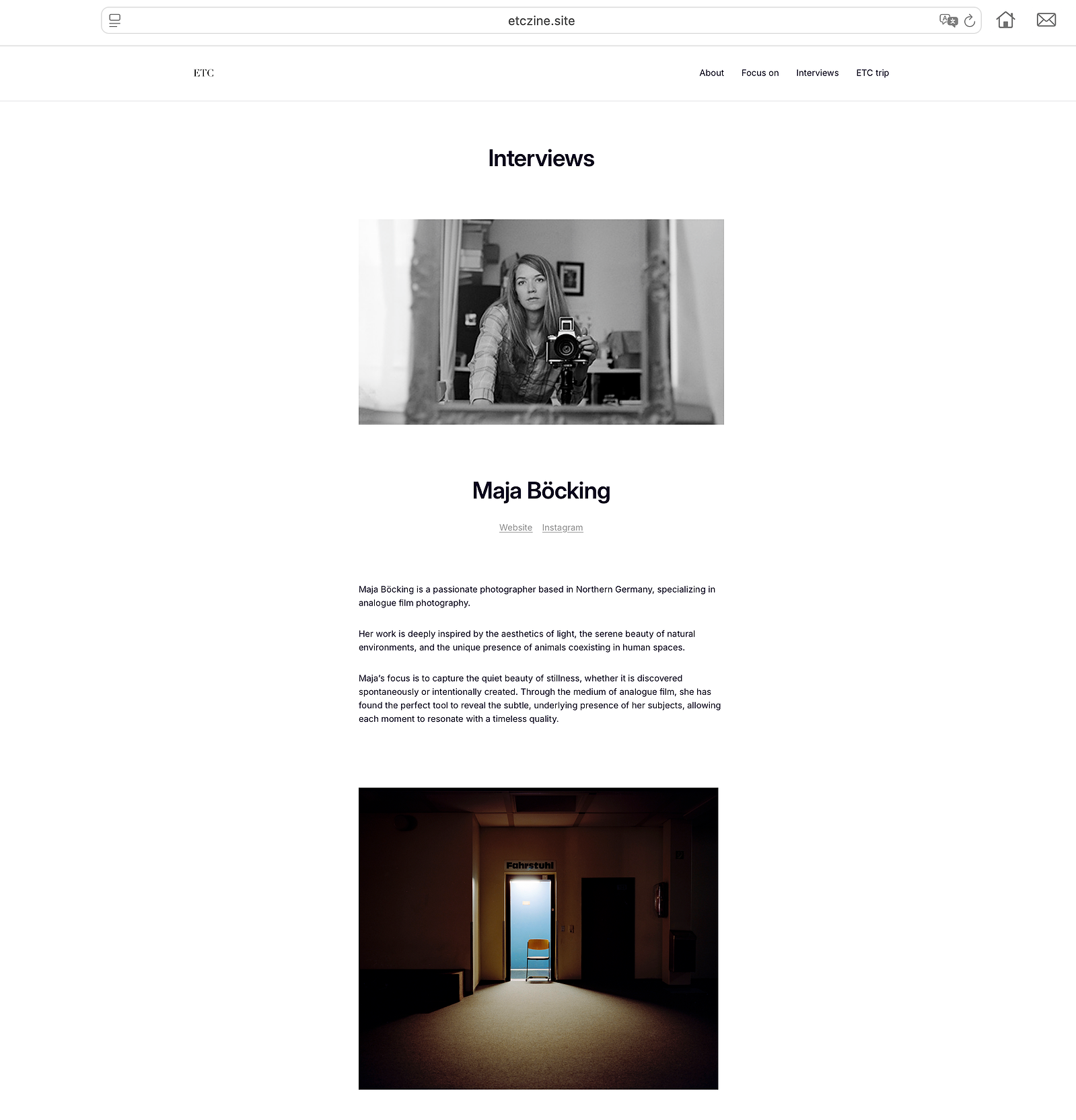 Screenshot of the Homepage ETC Zine