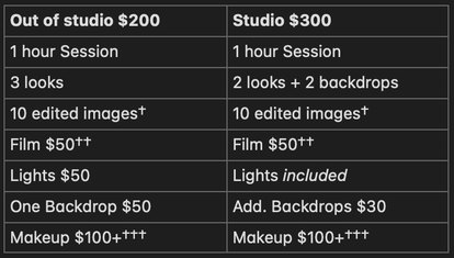 Photography Rates 2021