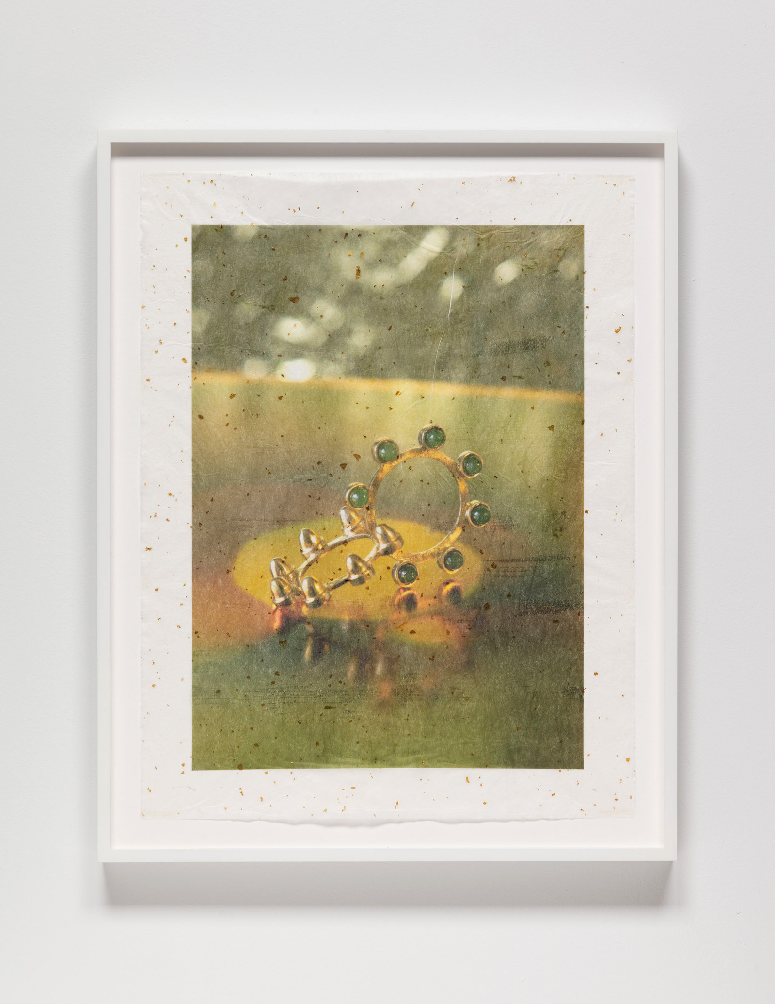 Perfect Foil, 2025. Archival pigment print on tissue paper embedded with gold flecks. 24 x 19.125 inches (framed).