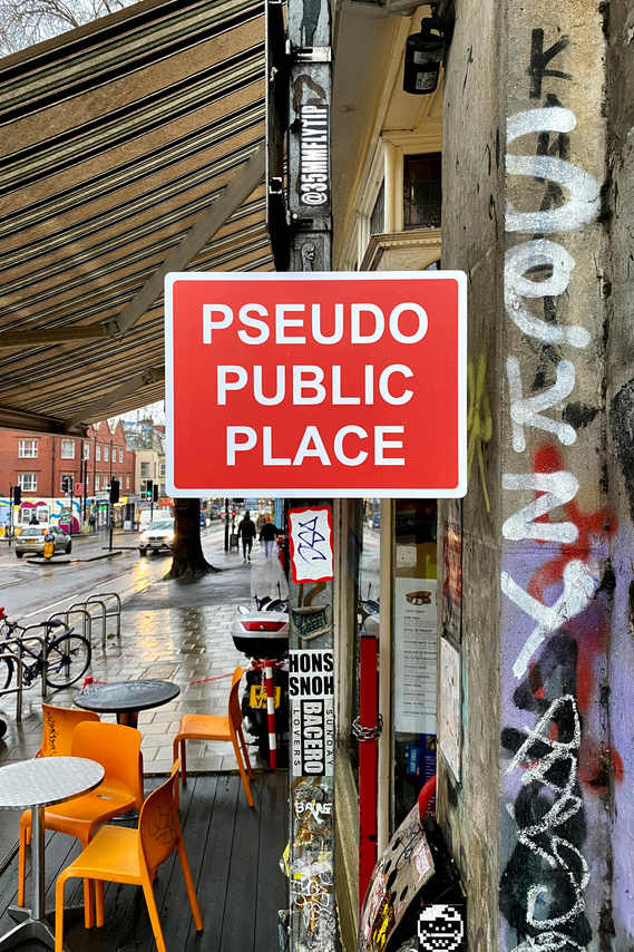 Pseudo Public Place Sign Situated at Turbo Island in Bristol, England.