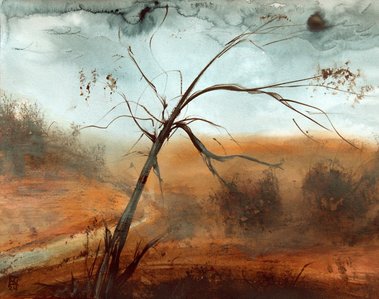 Kunstner Rasmus Svarres landskab malet i akvarel 