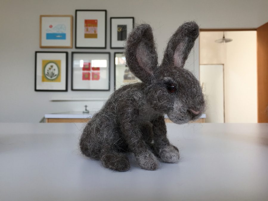 Life size baby bunny felted Claudine Crangle