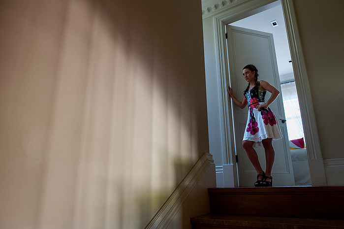 At the top of the stairs