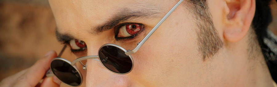small round Goth vampire sunglasses model name -EYEBALL