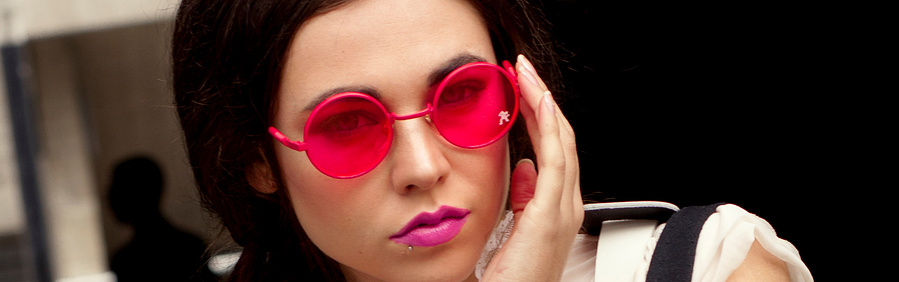 round pink metal sunglasses with pink lens, John Lennon style, in many colors model HJL9