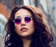 round silver metal sunglasses pink lens