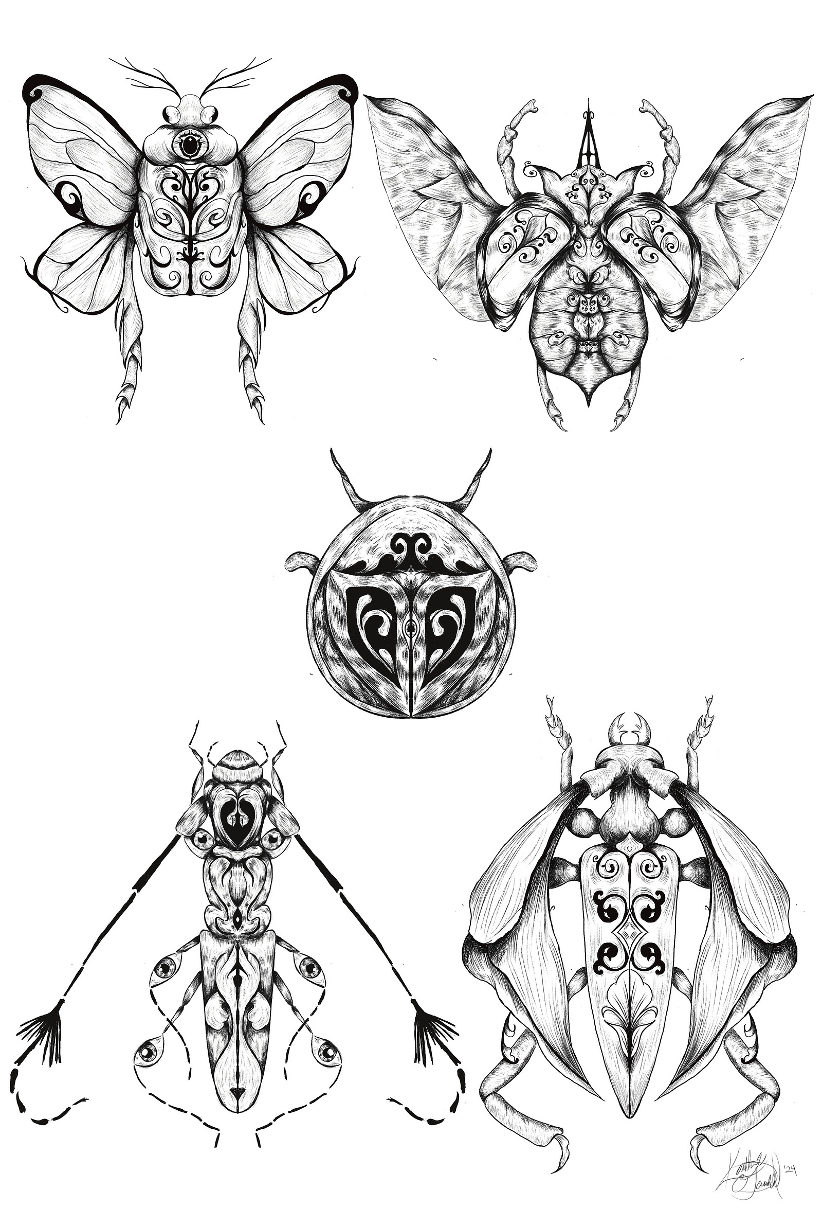 A collection of filigree beetles
