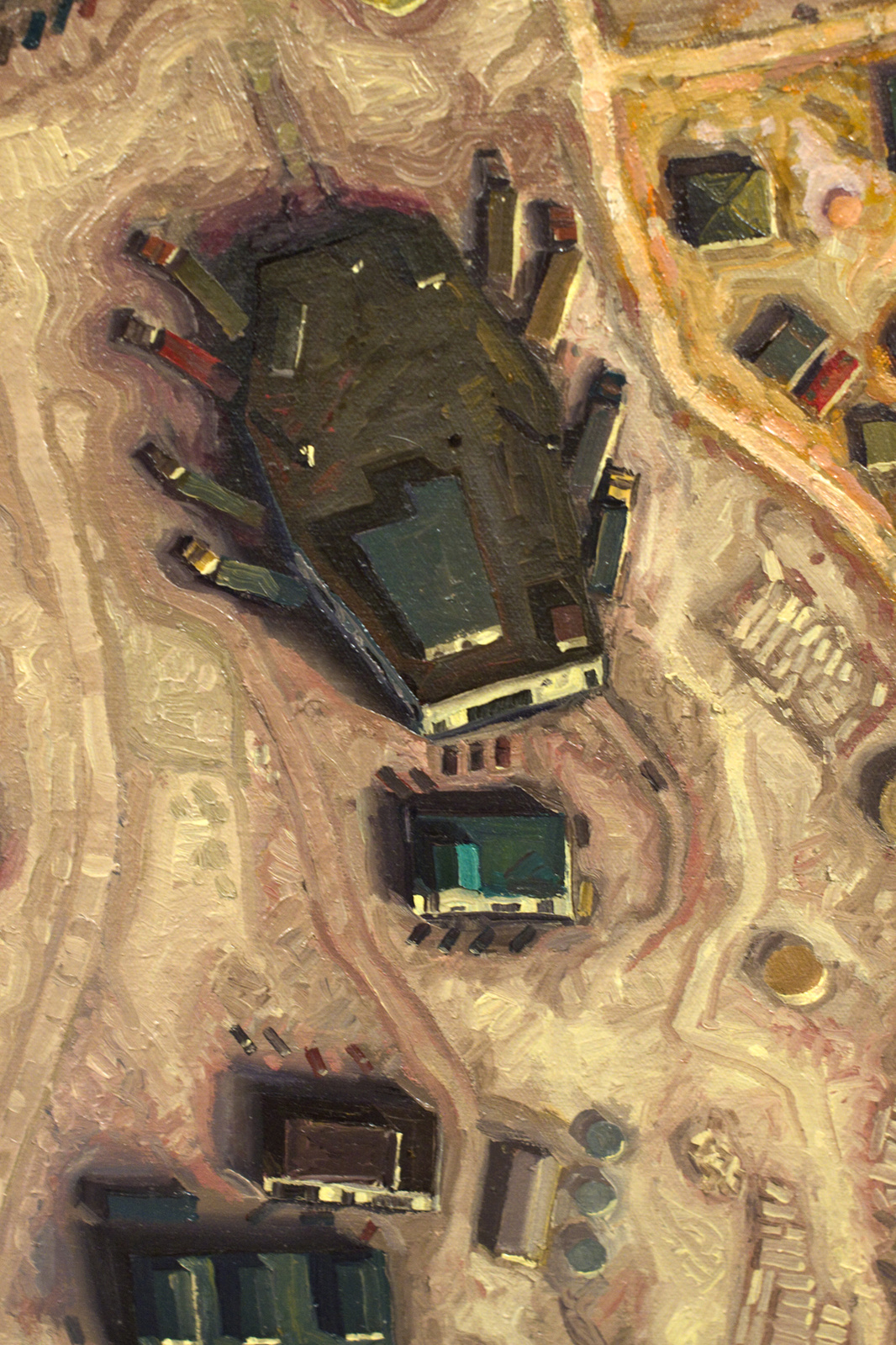 Aerial view of a factory envisioned as a bacterium.