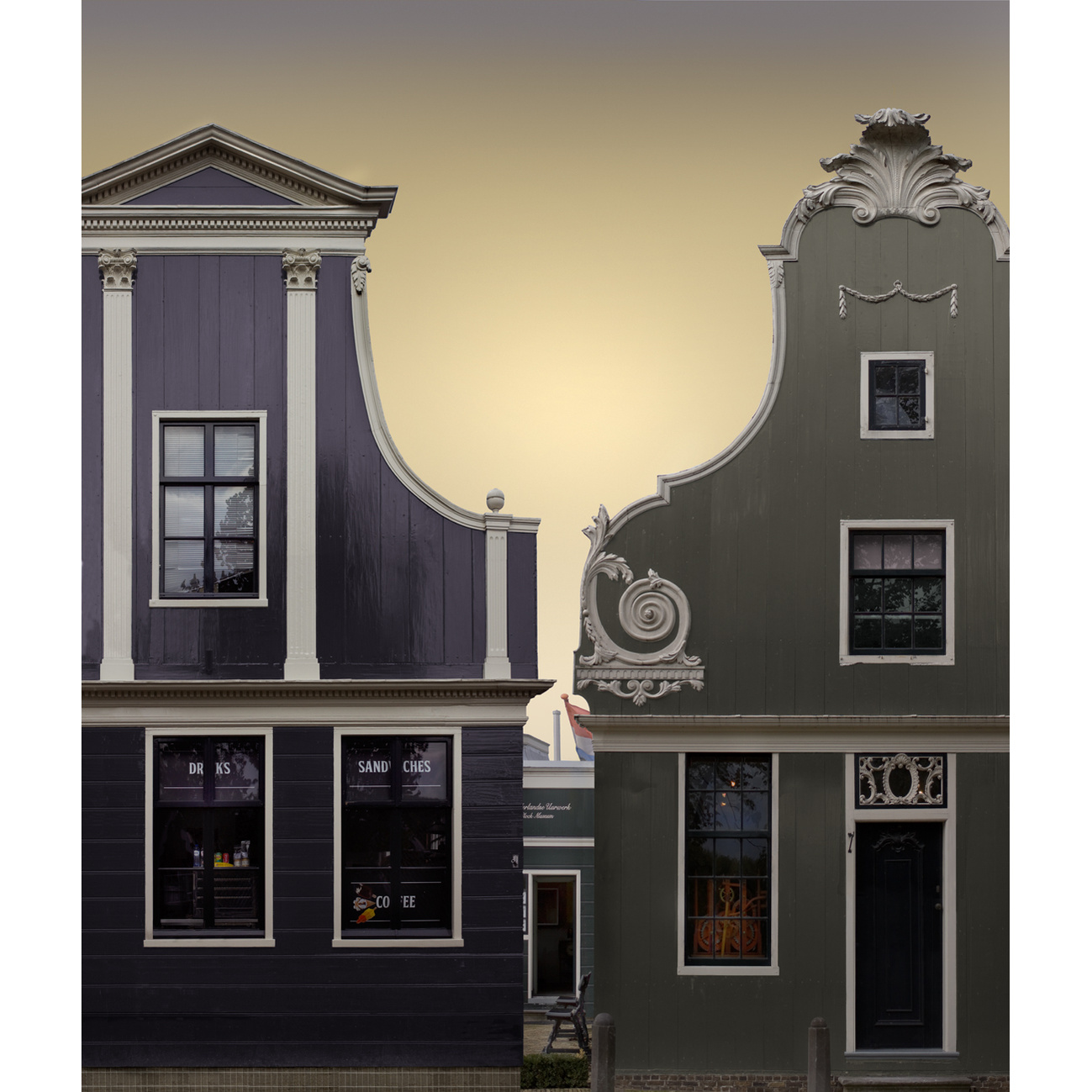 Graduated sky seen between adjacent Baroque gables, near Amsterdam