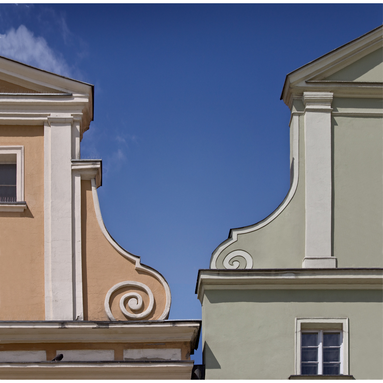 Graduated sky seen between adjacent Baroque gables, Wroclaw, Poland
