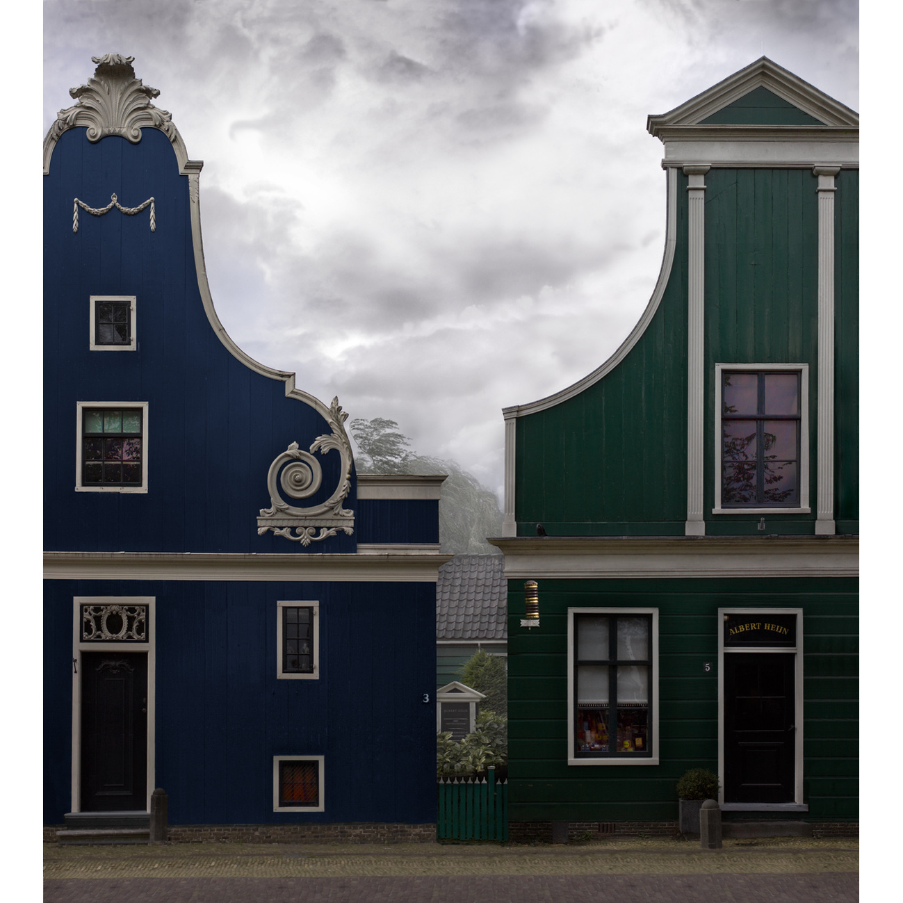 Clouds seen between adjacent Baroque gables, near Amsterdam