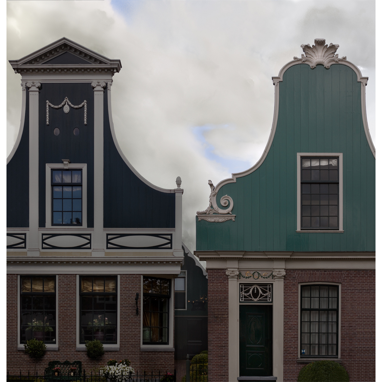 Clouds seen between adjacent Baroque gables, near Amsterdam
