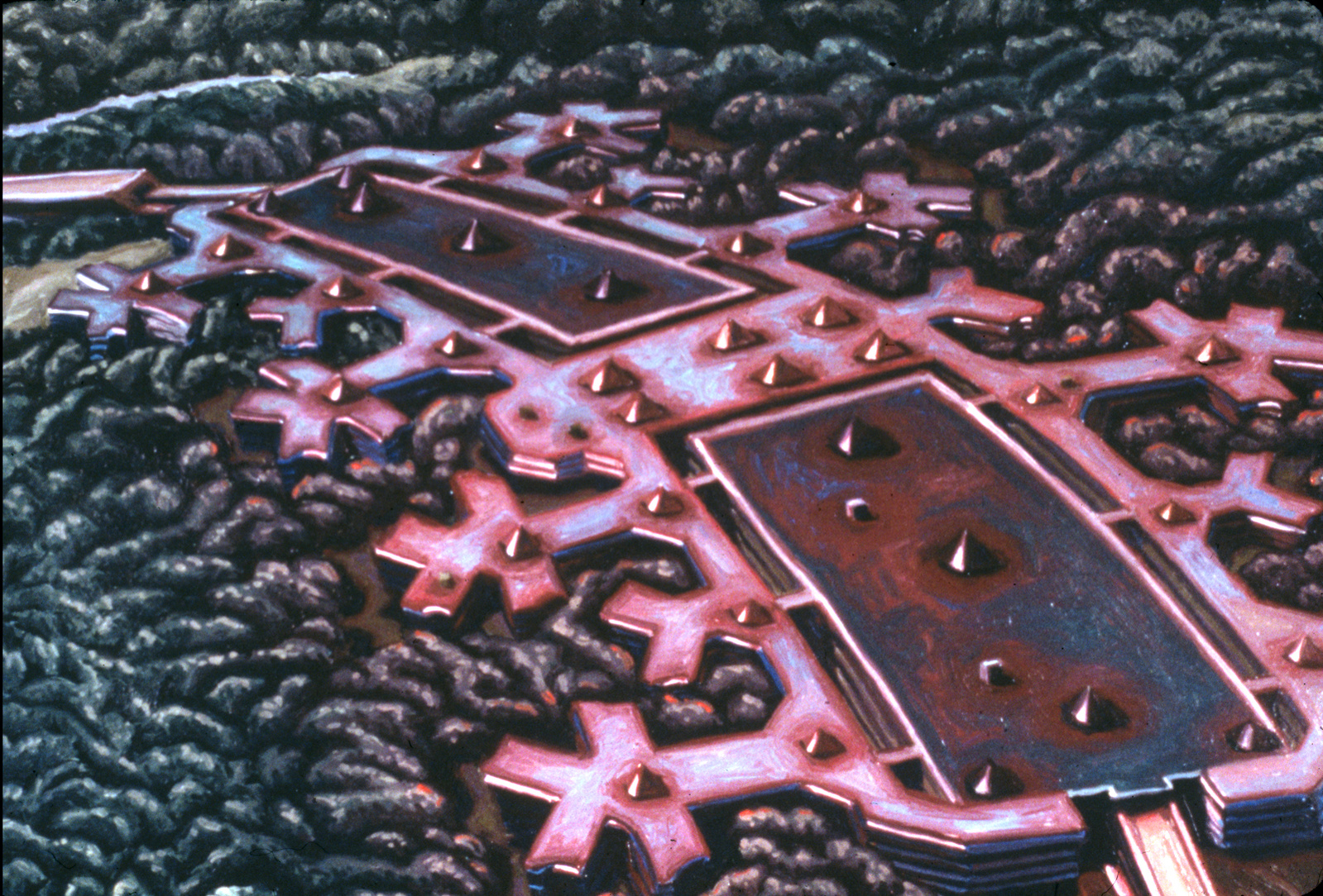 Aerial view of the Union Carbide Plant as an invasive creature, close-up