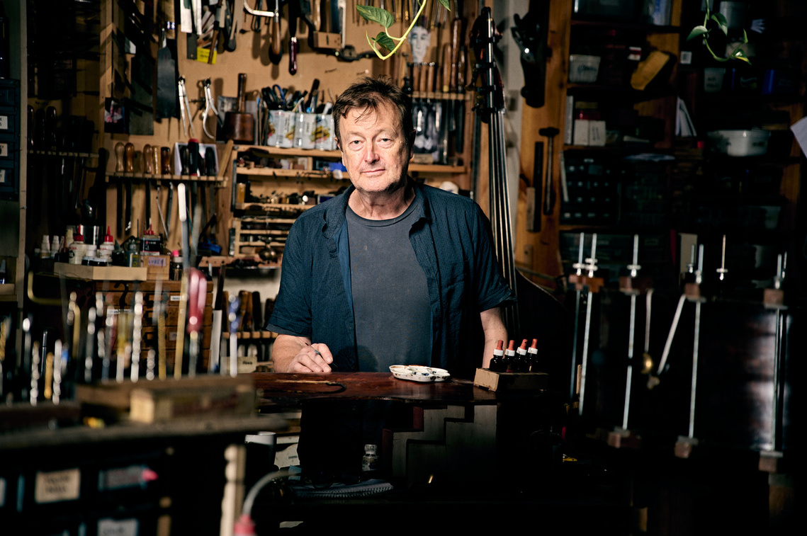 Portrait of Luthier Matthew Tucker in his workshop, taken by Michael Quelch 2024