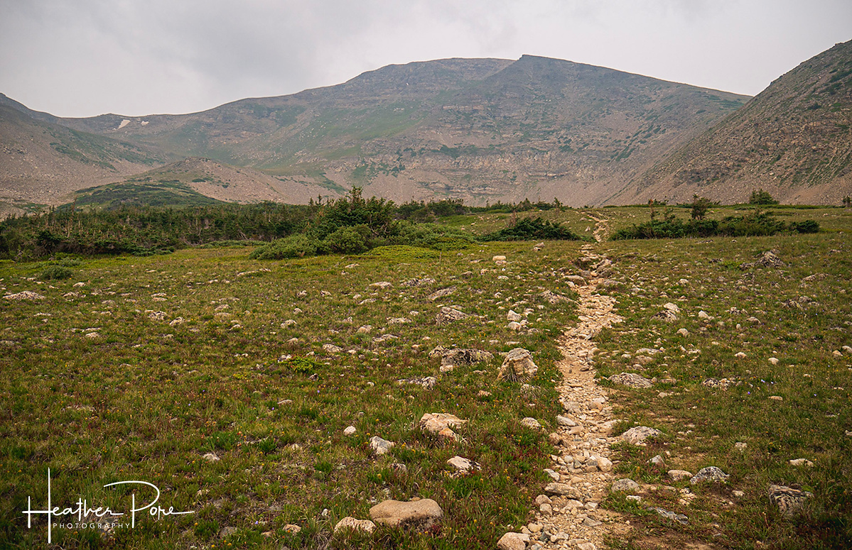 Buchanan Pass trail and Red Deer Mountain in wildfire smoke haze