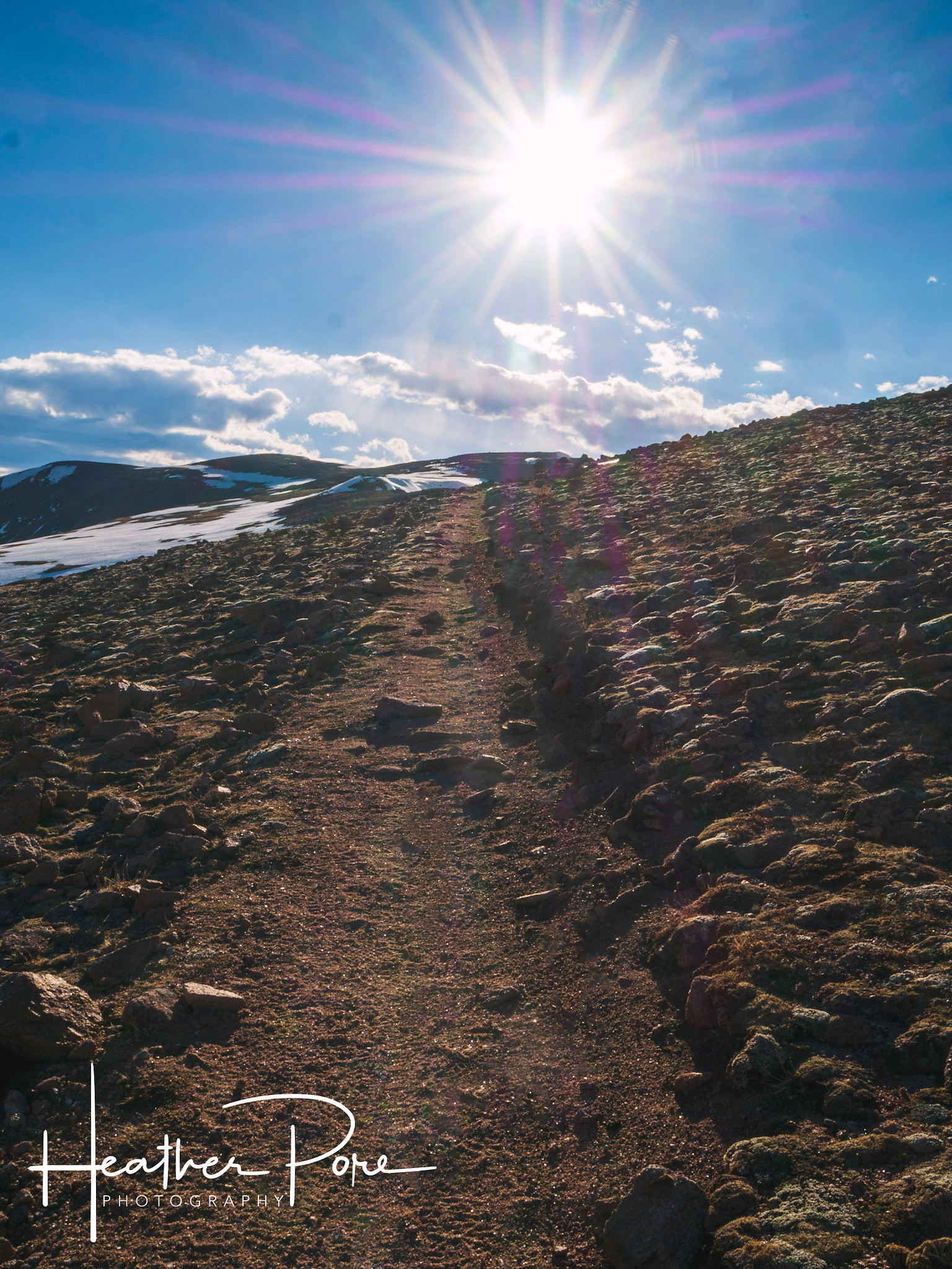 Starburst along the trail to Mount Flora on a spring climb, landscape photography