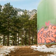 Graffiti covered water tank near NCAR, boulder, colorado