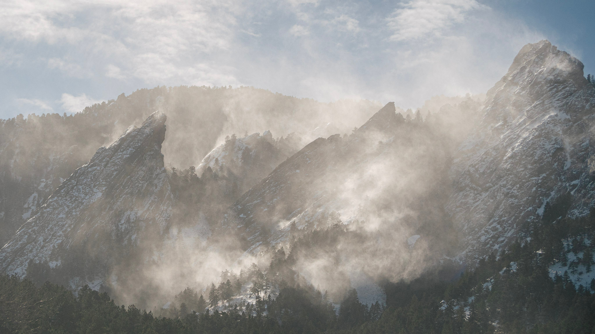 blowing snow at boulder, colorado chautauqua park