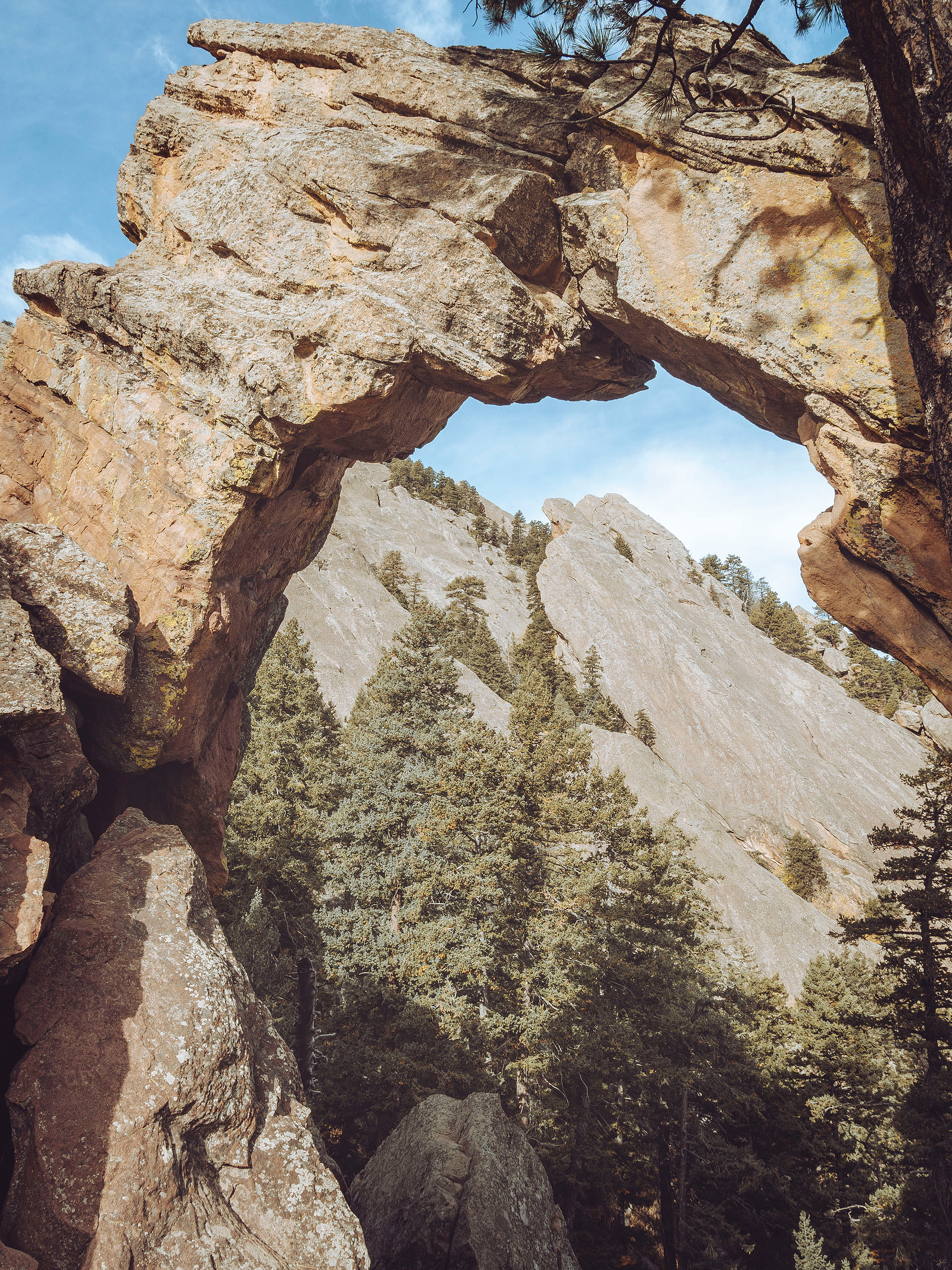 Looking through the royal arch as it frames the other flatirons