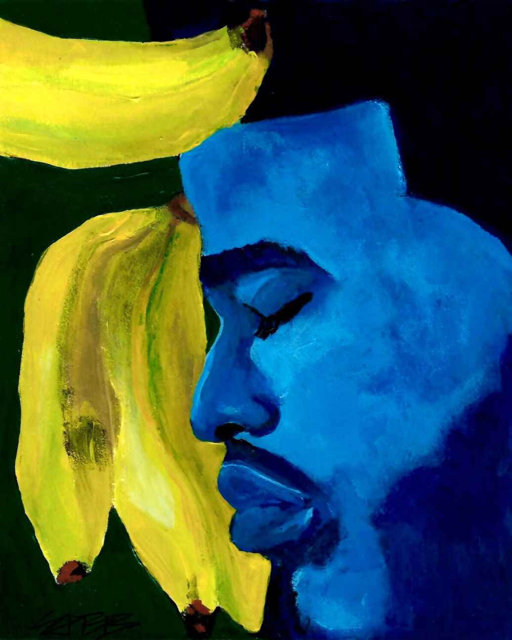 original acrylic painting of man with banana