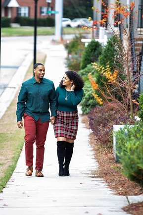 Couple walking and posing for Atlanta Photographer.
