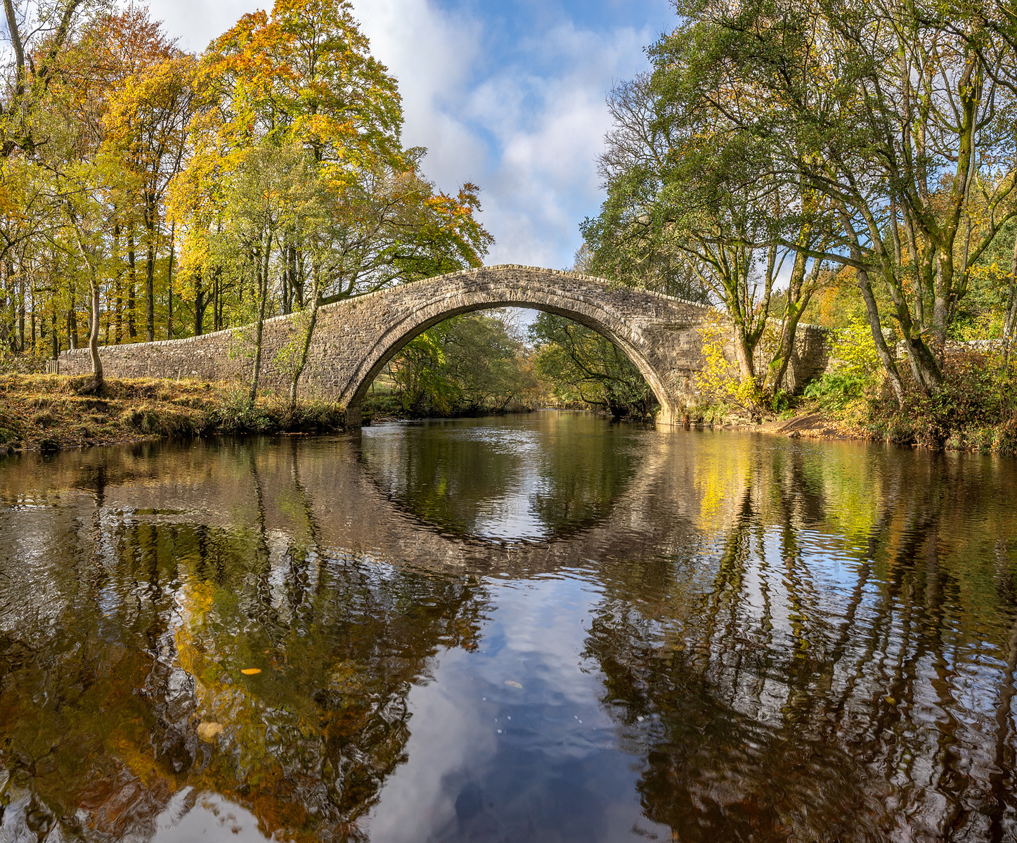 Ivelet Bridge in autumn over the river swale