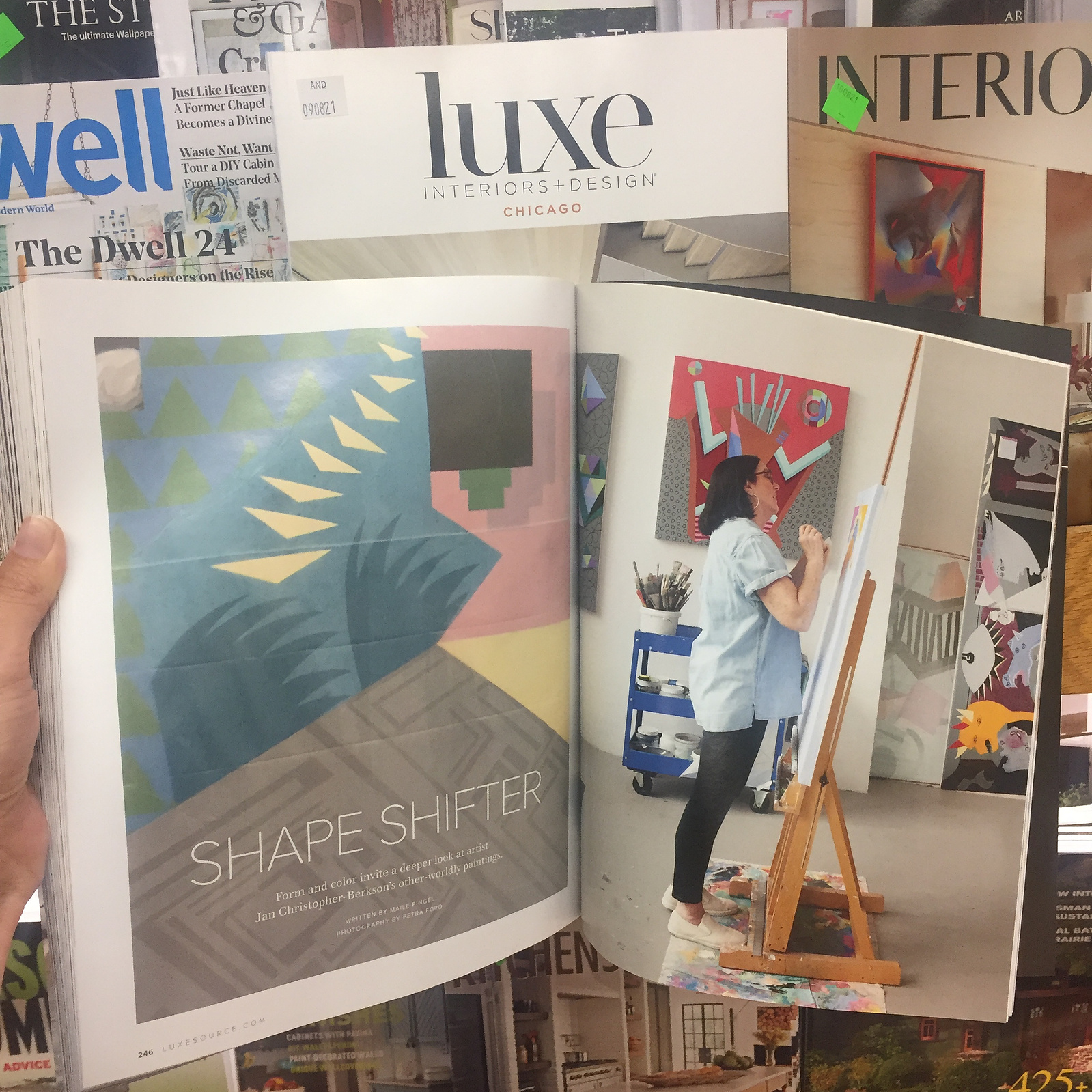 Luxe Interior + Design Magazine Sept/October 2021 issue opened to 'Shape Shifter' story, photographed by Los Angeles and Chicago based interior and lifestyle photographer, Petra Ford