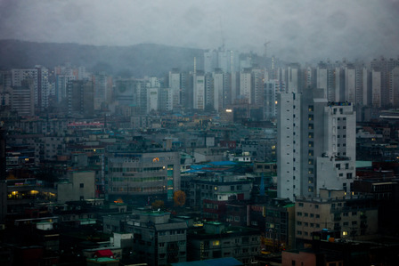 Rain pours down on Bucheon Thursday, Nov. 19, 2020. It's a refreshing change of scenery — I hadn't seen rain for months due to a drought in California. The rain in South Korea, however, is acidic due to the heavily polluted air.