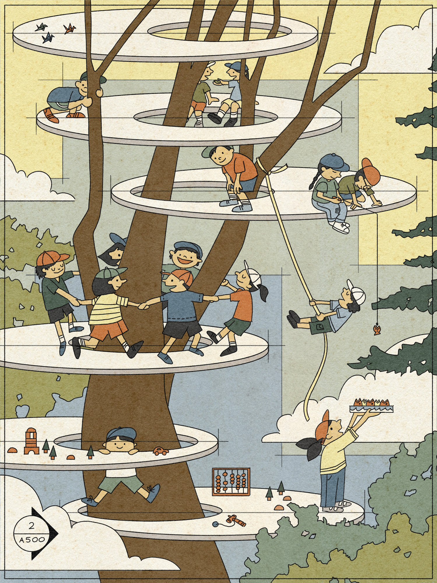 Tezuka Architects designed ‘Ring around a tree’, an annex building at Fuji Kindergarten that promotes freedom of movement as a tool for learning.