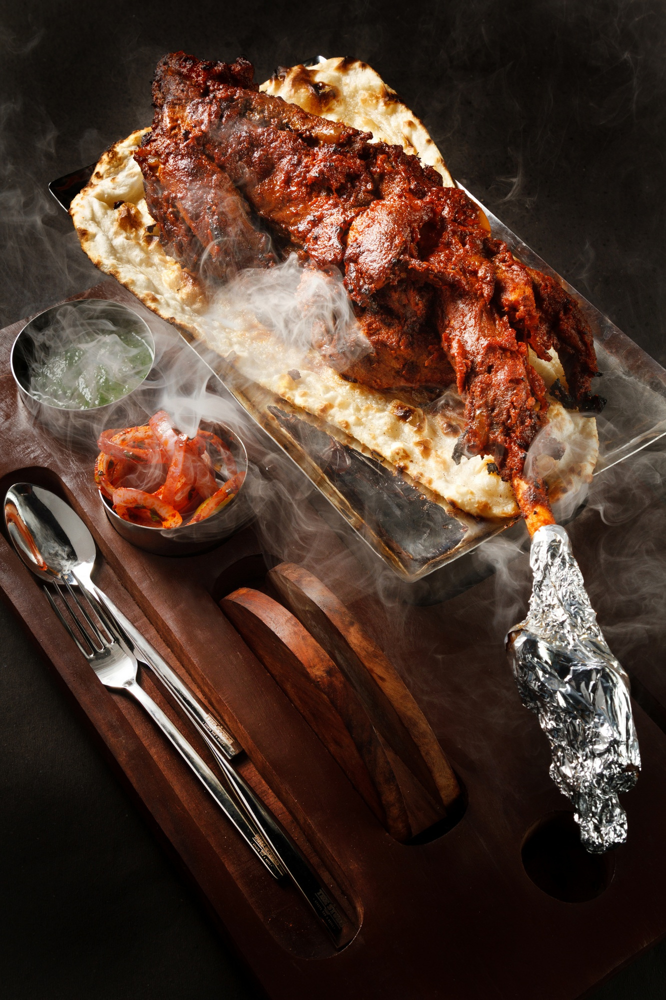 Rann (whole leg of a goat) with naan at The Studs, Uttarakhand
