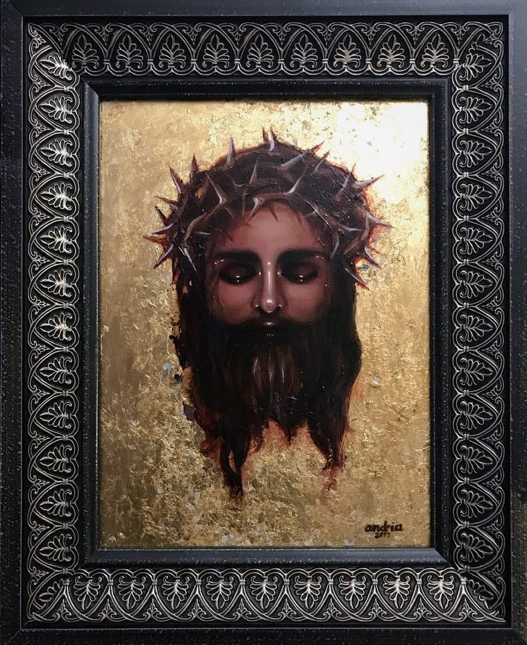 The Mermaid Blues Artist, Virgin Mary, Mary Magdalene, gothic painting of mary, sacred heart, wounded heart, crying mary painting, veil, gilded jesus christ painting, mary madalene art, byzantine, Andria Nguyen, the mermaid blues, themermaidblues, jesus