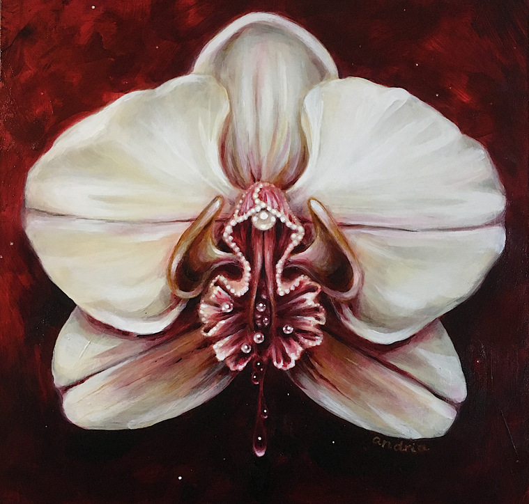 Andria Nguyen, the mermaid blues, themermaidblues, art, oil painting, houston artist, fine art, art collector, commissioned artist, gothic art, demonic art, The Mermaid Blues Artist, orchid, love box, pussy flower, bleeding, dark art, painting, victorian