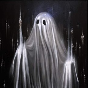 The Mermaid Blues Artist, ghost, my boo, oil painting of ghost, lost ghost with candles painting, haunted ghost art, ghost art, dark art