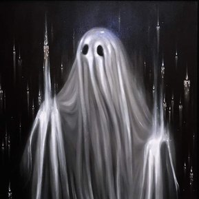 The Mermaid Blues Artist, ghost, my boo, oil painting of ghost, lost ghost with candles painting, haunted ghost art, ghost art, dark art