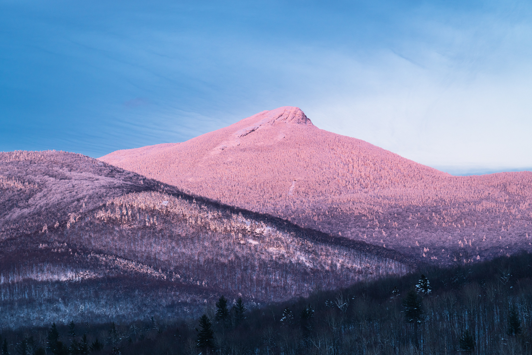 Alpine glow on Camels Hump from Huntington, Vermont.
